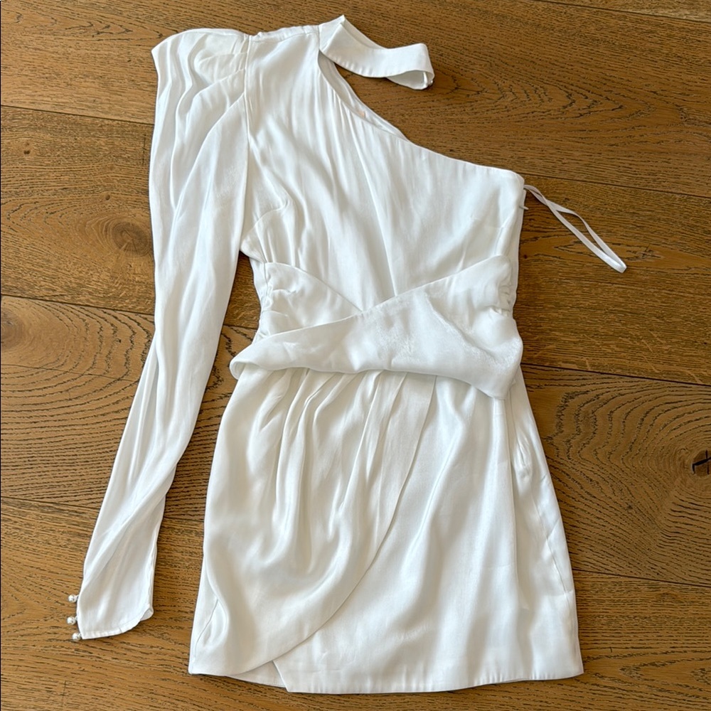 Camila Coelho White One-Shoulder Draped Mini